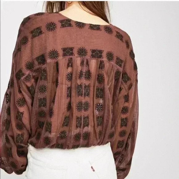 Free People Bohamien Embroidered Top Shirt XS - Picture 3 of 8